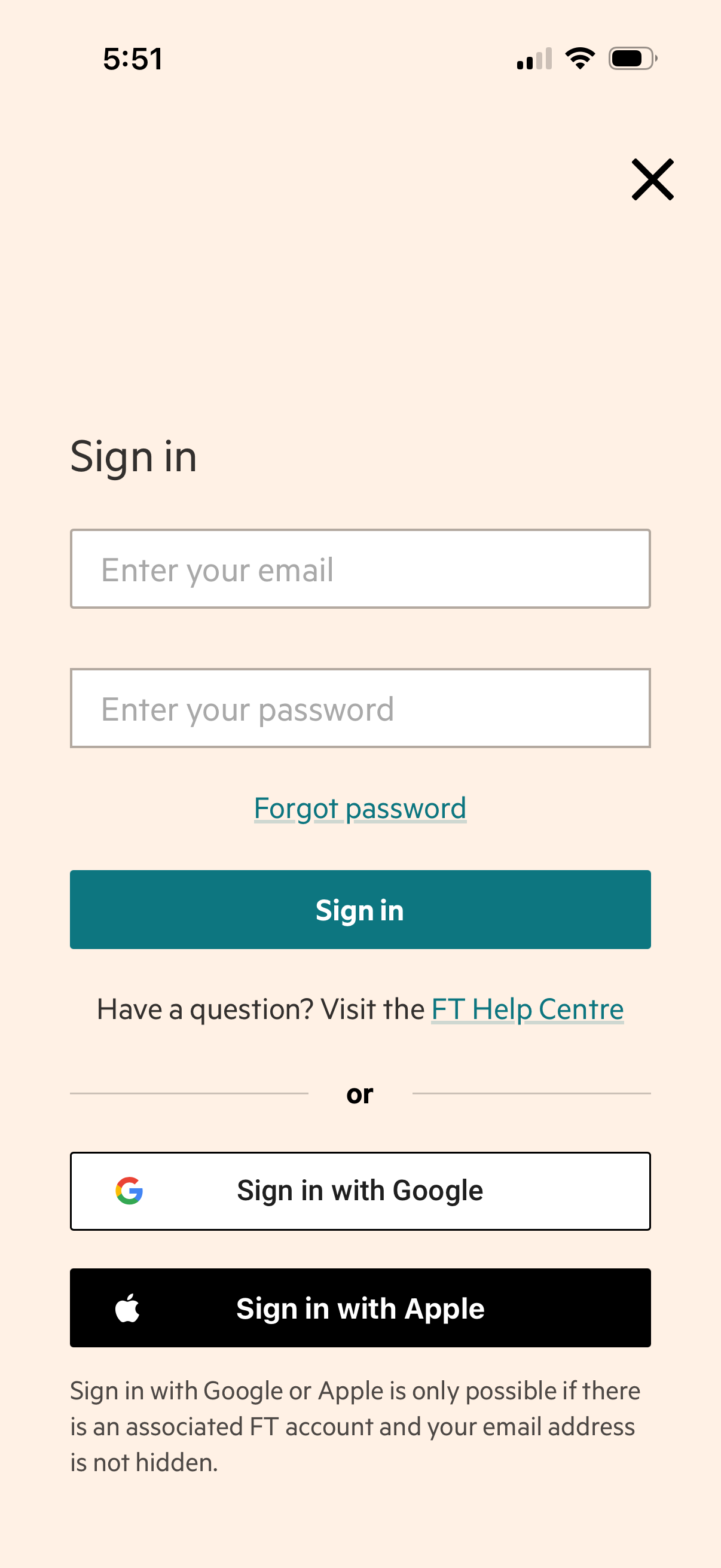 financial-times login screenshot
